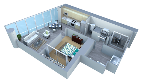 Floor plan for studio, 1 bath, 656 sqft